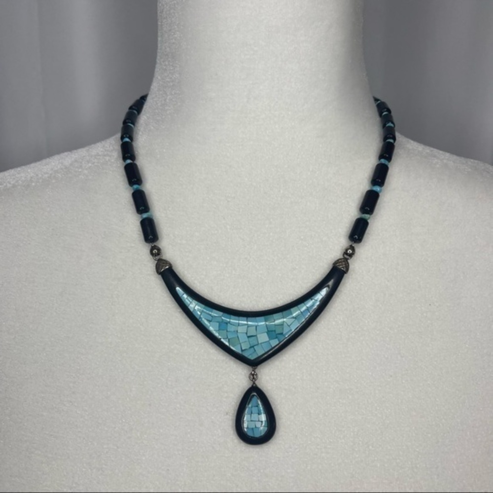 Jay King DTR mine Sterling Silver 925 turquoise Inlay pendant necklace